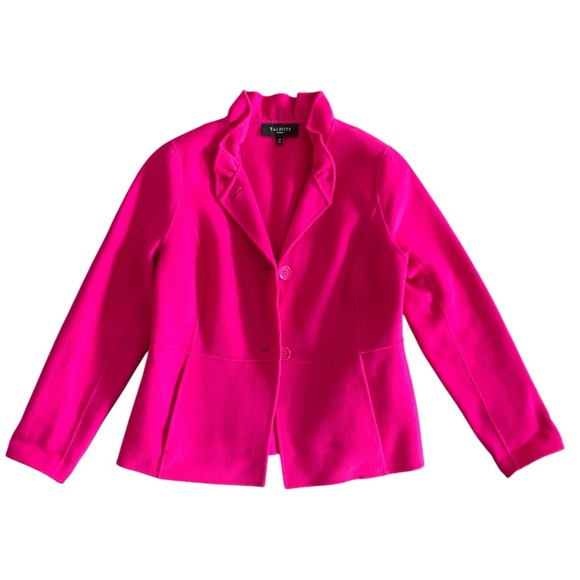 Talbots Ruffle-Neck Double-Face Jacket in Pink Size 2 Petite Lightweight Preppy - Picture 2 of 12